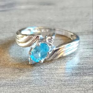 HMI Blue Topaz Natural Zircon 925 Sterling Silver Ring Sz 6.5 Genuine Elegant